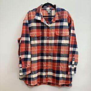 Natural Reflections Women’s 2X Orange Navy Plaid Button Shirt Coastal Cowgirl